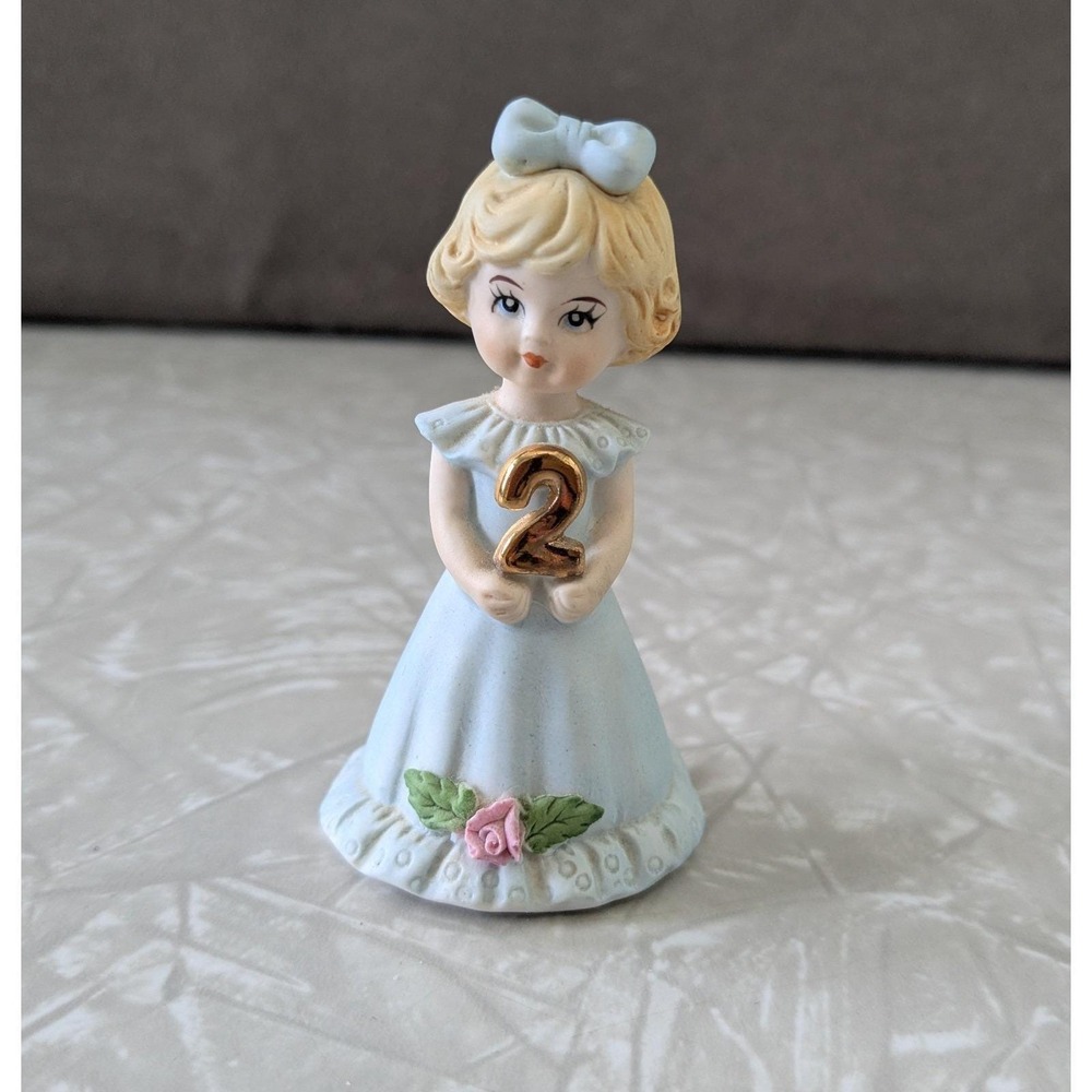 Enesco Growing Up‎ Birthday Girls 2 Blue Dress Figurine 1982